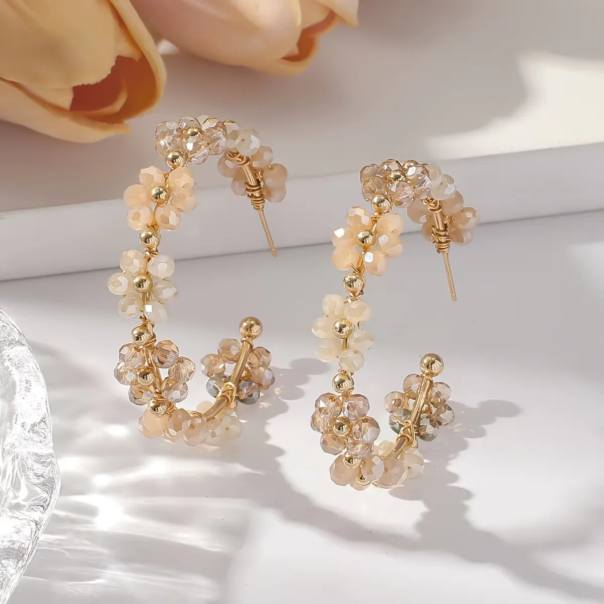 Handmade Boho Resort Style Earrings Artificial Crystal Beaded Stylish Sunflower Design for Everyday Wear Unidentified Brand