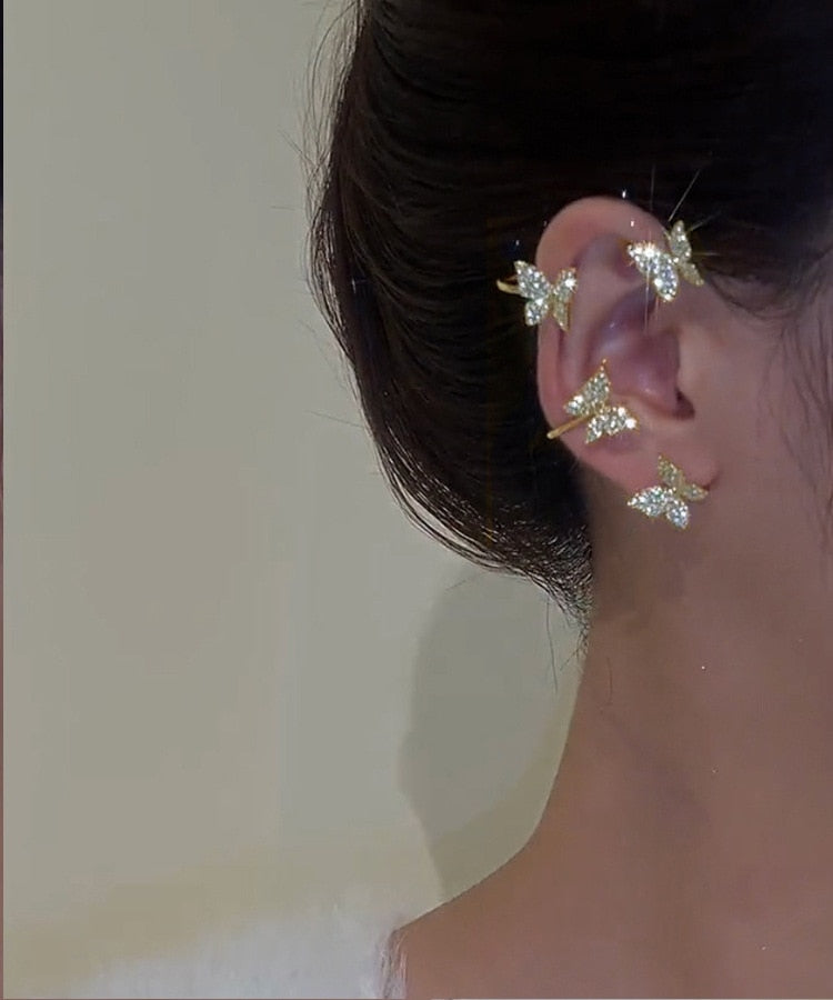 Shining Zircon Butterfly Ear Cuff Earrings for Women Girls Fashion 1pc Non Piercing Ear Clip Ear-hook Party Wedding Jewelry Gift - Charlie Dolly