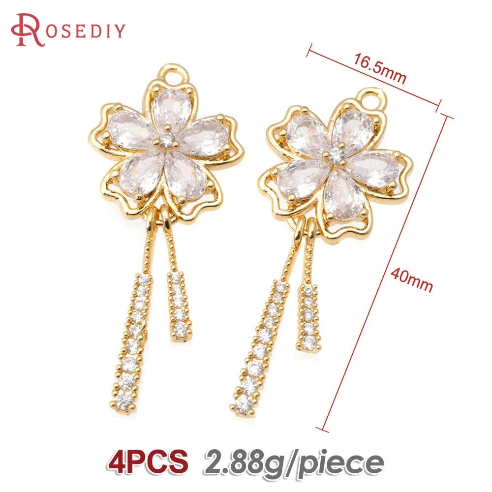 18K Gold Color Brass and Zircon Lotus Flower Necklaces Charms Pendants High Quality Diy Jewelry Accessories Making Supplies
