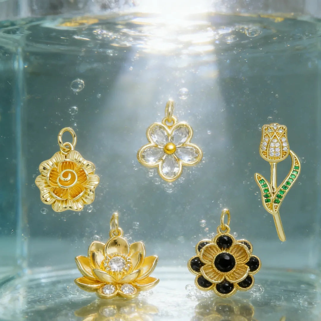 4Pcs Pendants Sparkling Elegant Brass Zirconia Lotus Tulip Flower Charms DIY Jewelry for Necklace Bracelet Daily Party Accessory