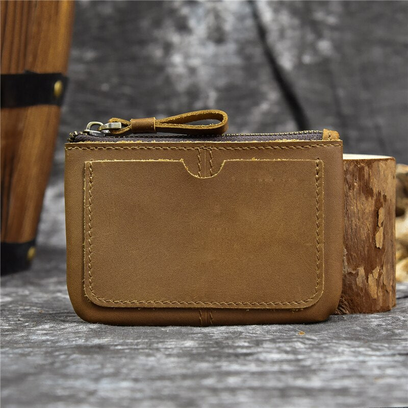 Little Coin Purse Genuine Leather Real Cowhide Men's Leather Short Wallet Mini Purse Men Women Key Wallet Card Zip With Key Ring - Charlie Dolly