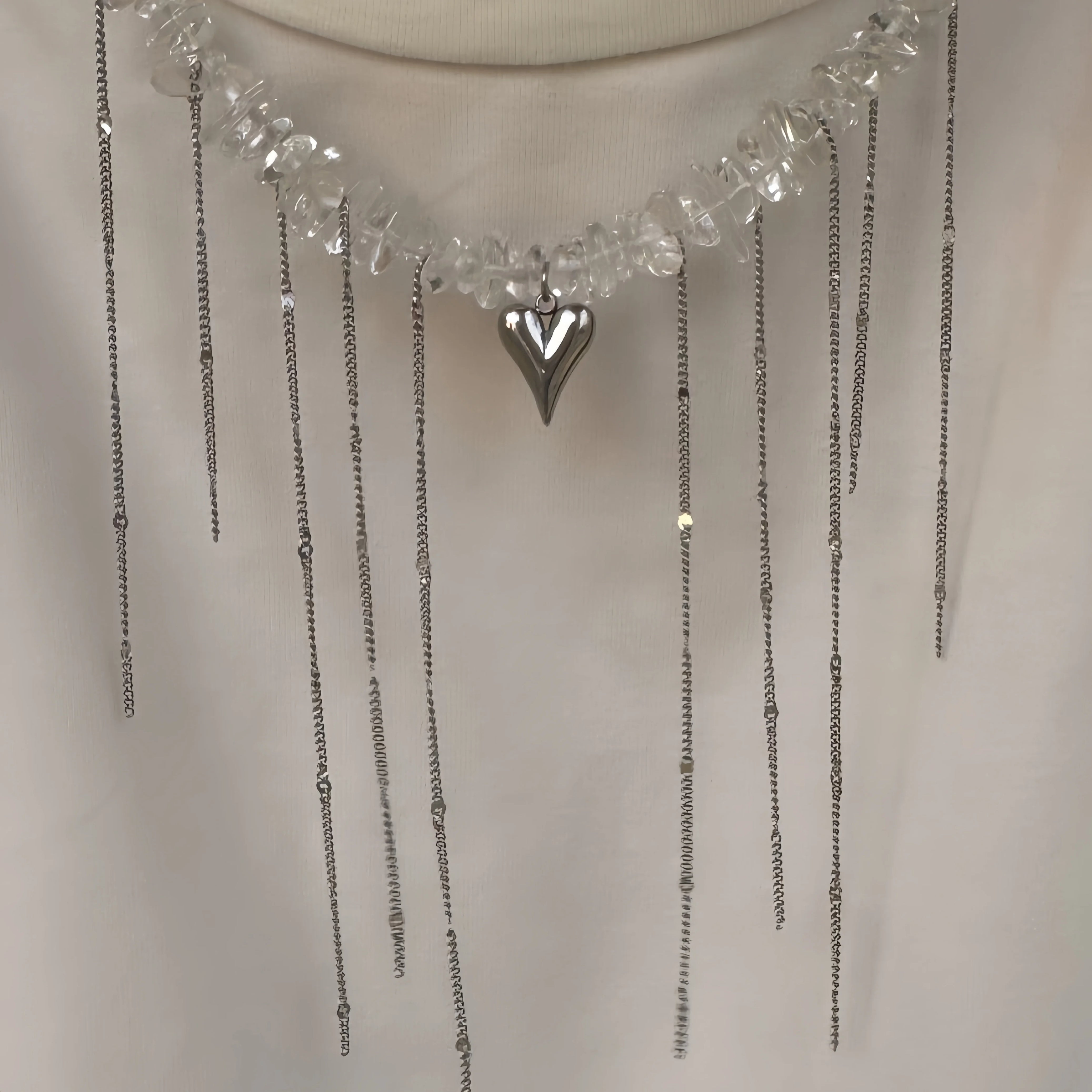 Transparent Crystal Zircon Heart Necklace Jewelry