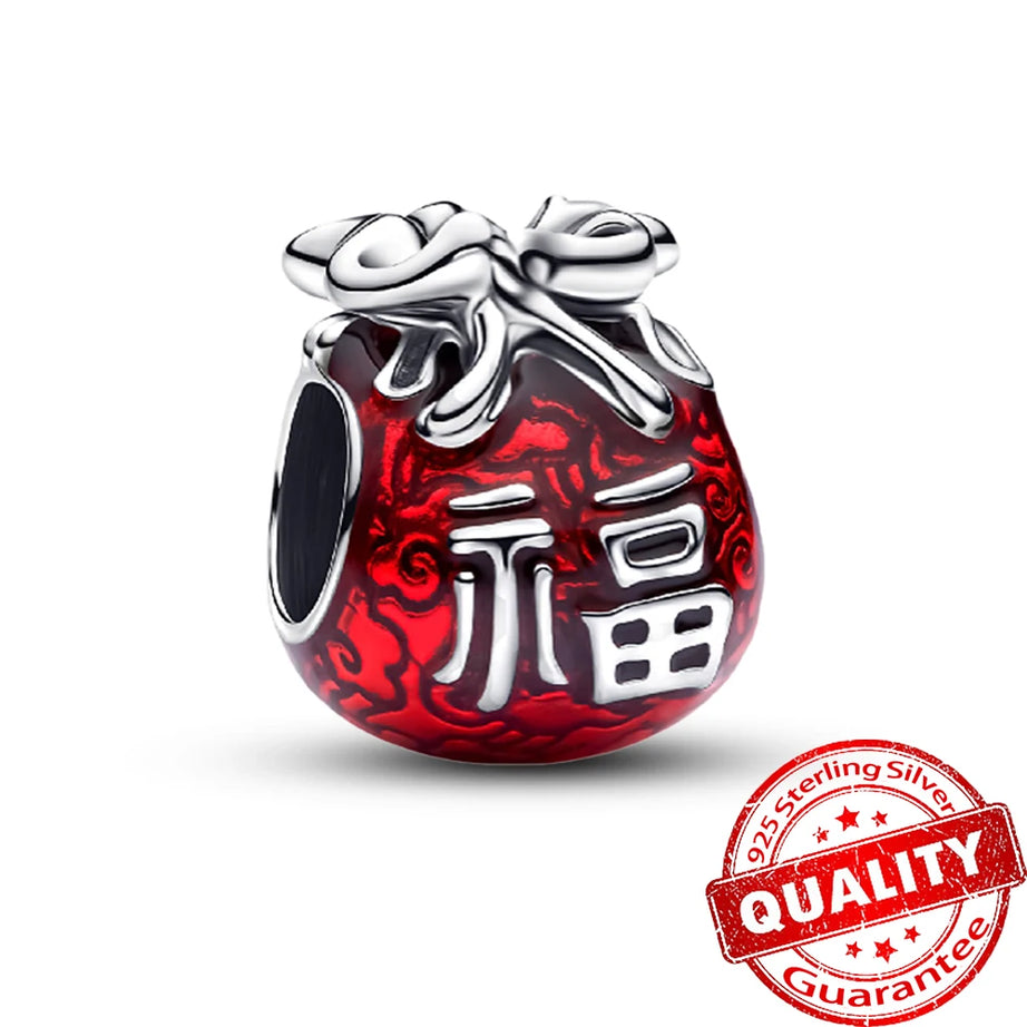 S925 Silver Lotus, Coral, Seahorse & Fortune Bag Pendant, Sacred Prosperity Amulet