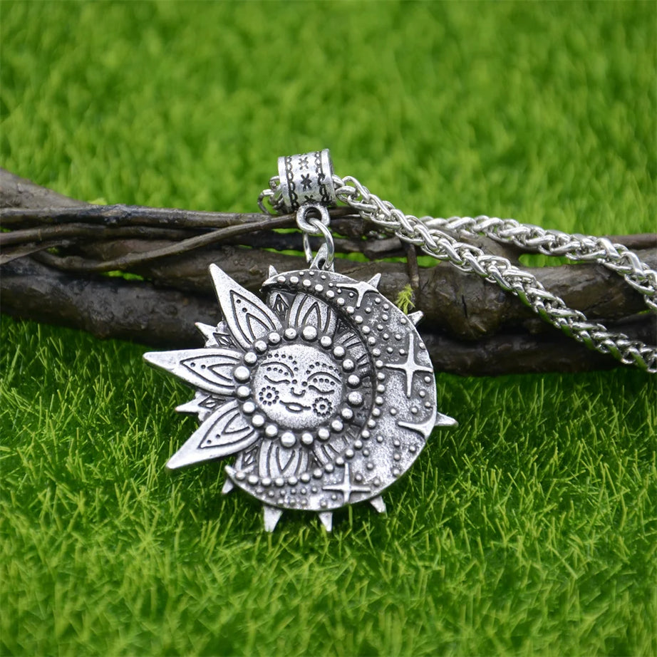 Wiccan Sun Moon Star Mandala Lotus Amulet Necklace, Sacred Witchy Talisman
