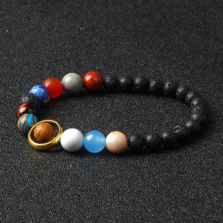 Eight Planets & Twelve Zodiac Beaded Bracelet, Natural Stone Cosmic Astrology Talisman