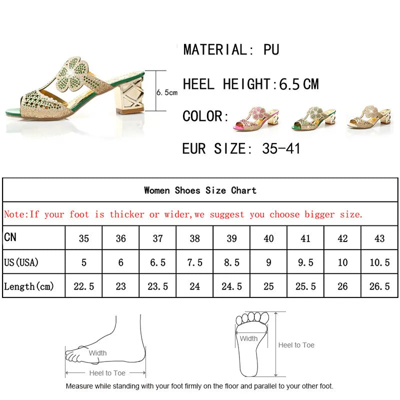 Lucyever Women Fashion High Heels Slippers Sexy Peep Toe Hollow Out Crystal Luxury Sandals Woman Summer Slip on Beach Flip Flops - Charlie Dolly