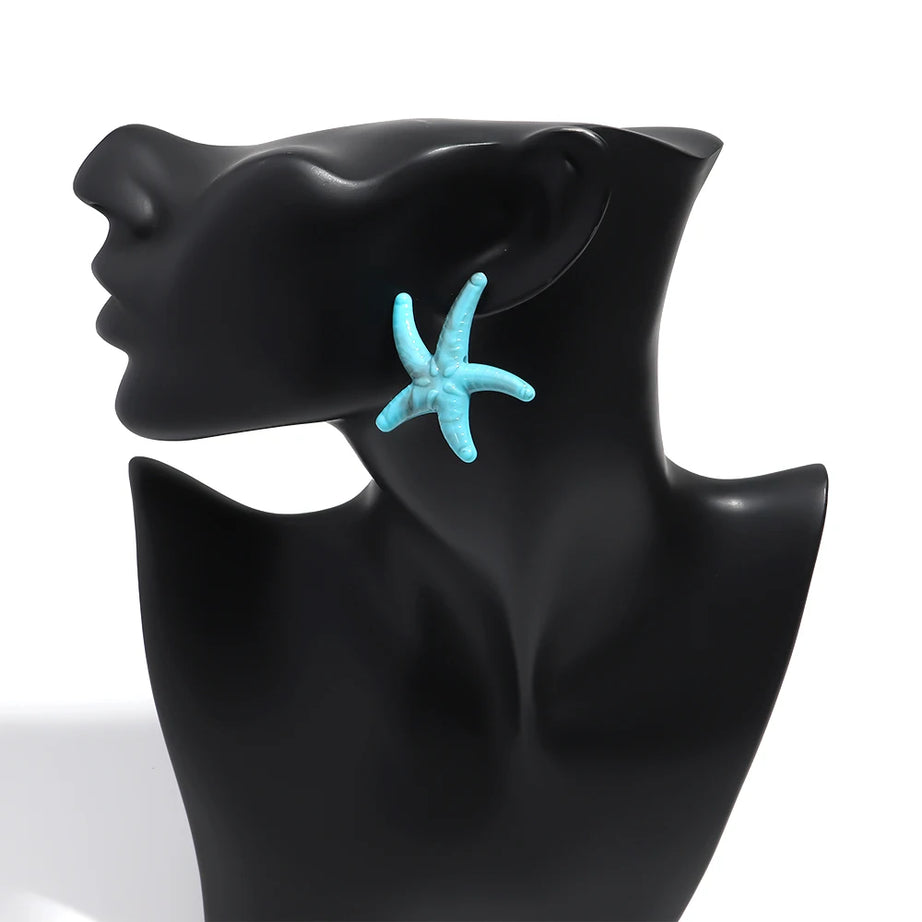 Marble Starfish Shell Stud Earrings