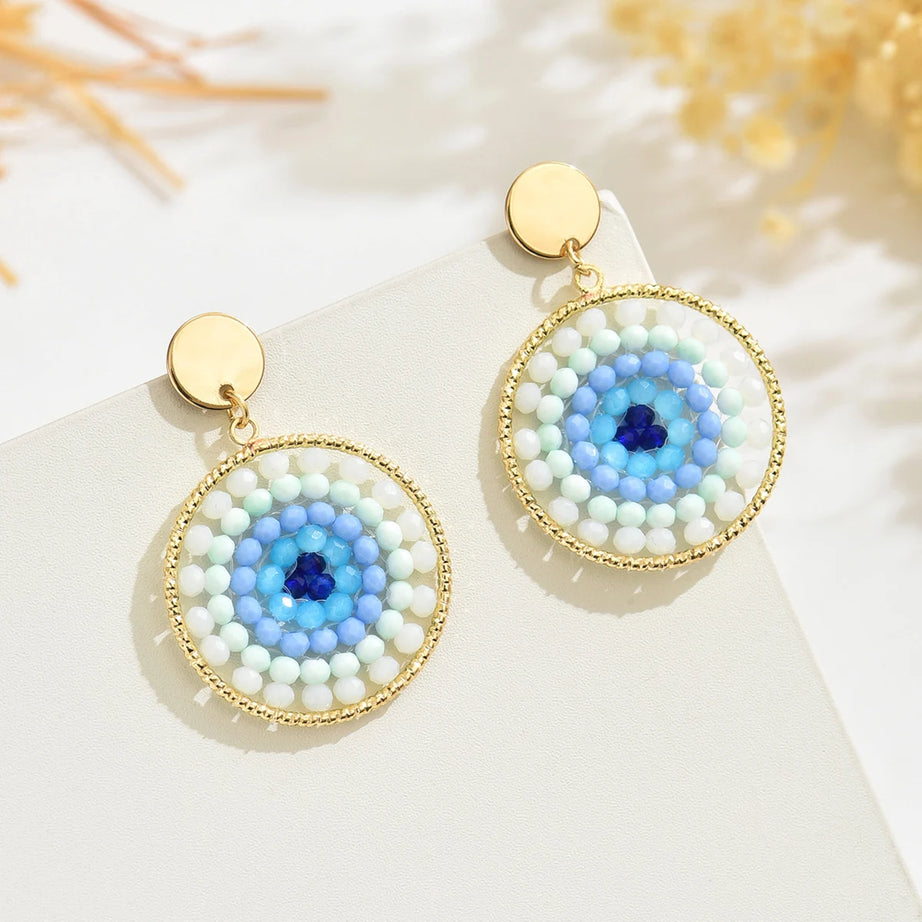 Seed Bead Metal Handmade Drop Earrings Jewelry
