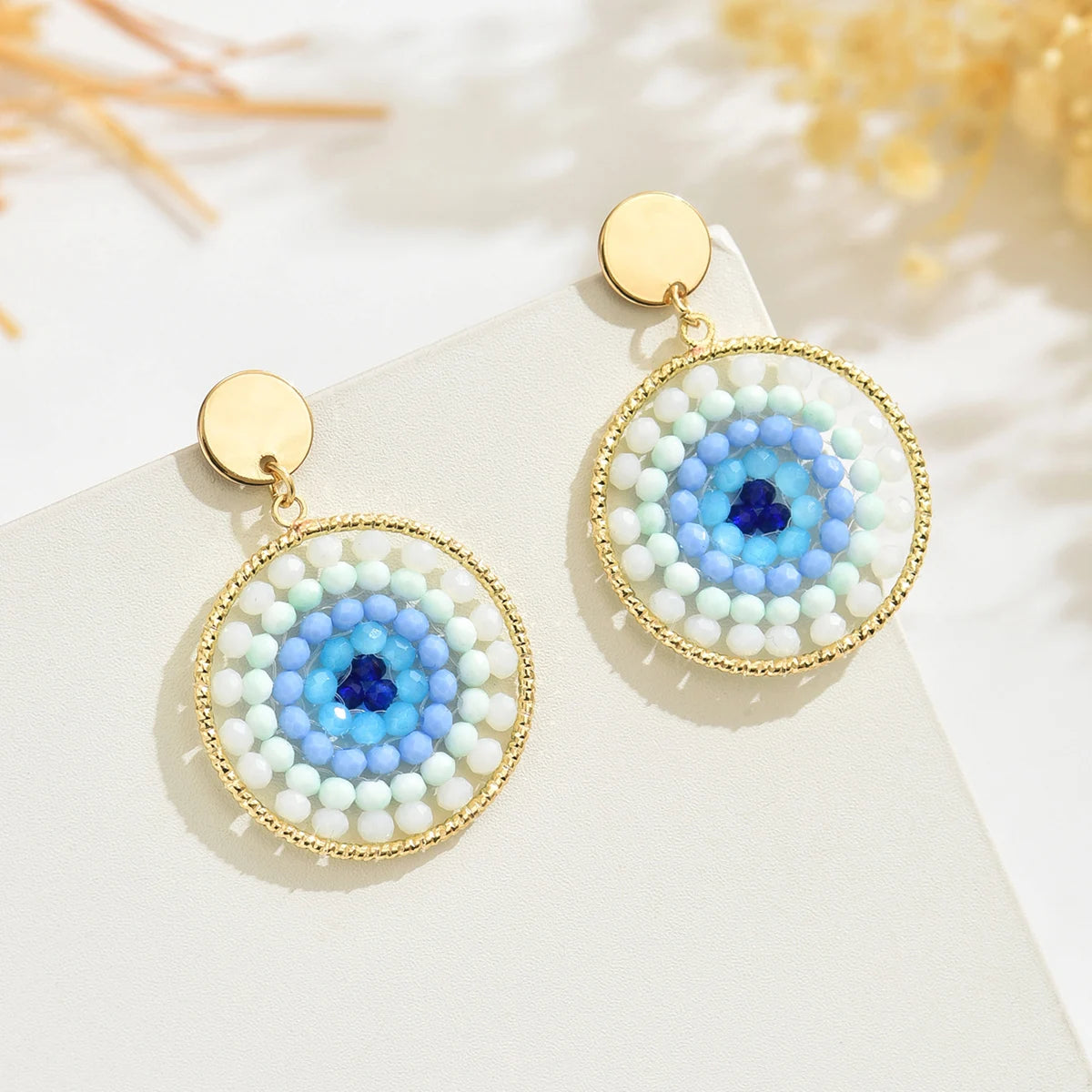 Boho Ethnic Style Seed Beaded Drop Earrings for Women Ladies Creative Personality Metal Dangle Earrings Handmade Jewelry Gifts