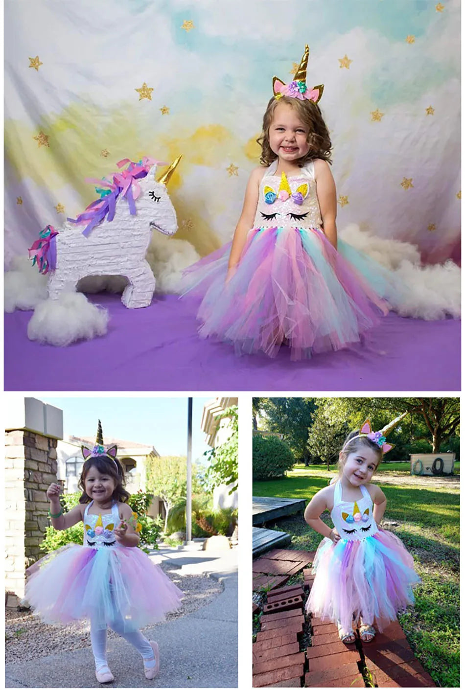 Princess Girls Unicorn Tutu Dress Outfits Pastel Flower Baby Girl Birthday Party Dresses Tulle Kids Halloween Cosplay Costumes - Charlie Dolly
