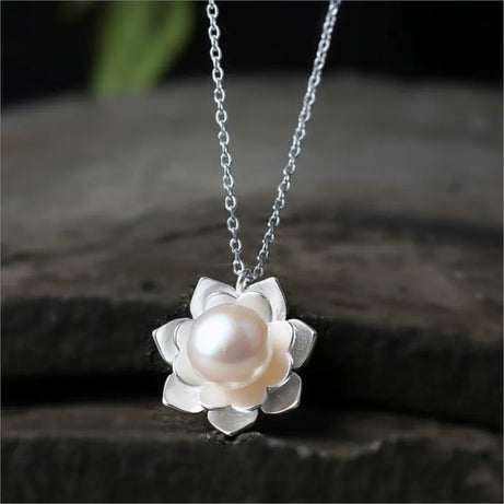 White Lotus Shell Pearl Pendant, Ocean Bloom Spiritual Talisman