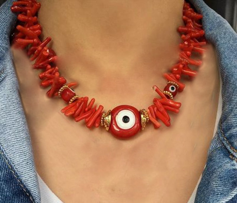 punk Exquisite beach bohemian boho red coral puka shell heart natural stone bead necklace women jewelry bijoux collar wholesale - Charlie Dolly