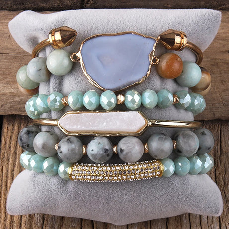 Fashion Boho Natural Stone Beaded Bracelet Jewelry Multi 6pc Stack Bracelet & Bangle Sets For Women Gift - Charlie Dolly
