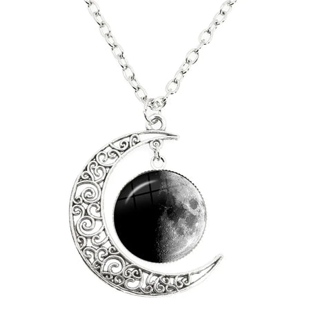 Lunar Phase Glass Dome Pendant Necklace, Full Moon & Eclipse Talisman