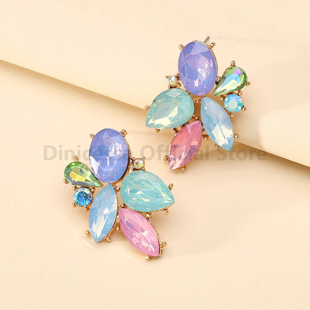 Korean Fashion Original Shiny Glass Decor Stud Earrings For Women Trend Boho Luxury Charm Fairy Wedding Party Unusual Jewelry