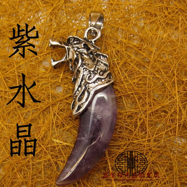 Wolf Tooth Shape Crystal Moonstone Sand Stone Turquoise Aventurine Malachite Amethysts Onyx Pendant Gem Tiger Eye Stone Necklace - Charlie Dolly