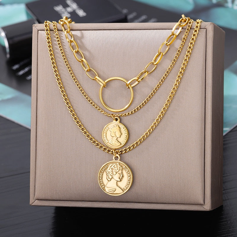 Stainless Steel Geometry Star Moon Butterfly Pendant Multilayer Chain Choker Necklace For Women Wedding Accessories Dropshipping - Charlie Dolly