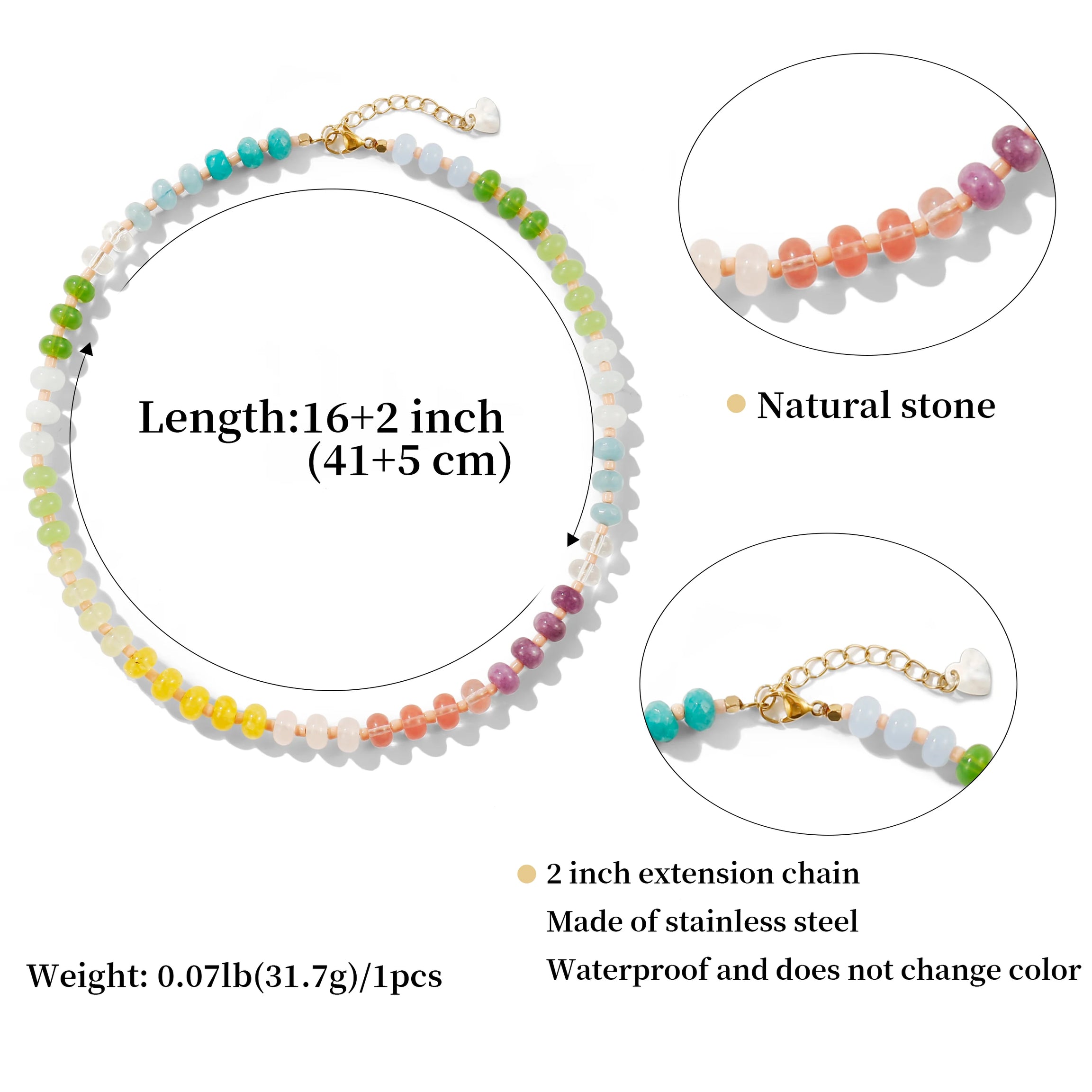 Rainbow Gemstone Beaded Choker Necklace