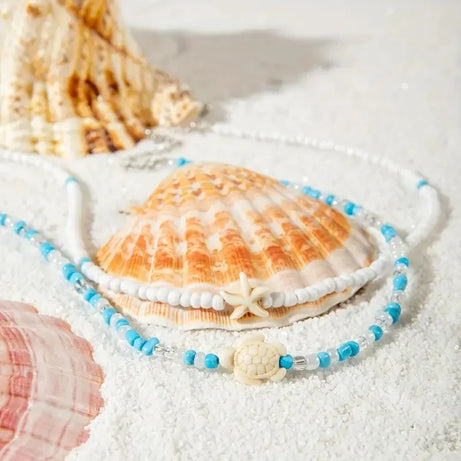 Starfish, Sea Turtle and Conch Beaded Layered Necklace