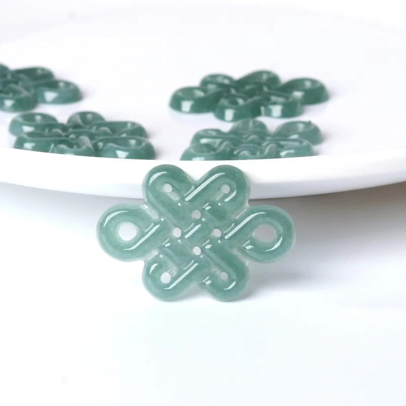 High2PC Natural Ice Blue Water Jade Chinese Knot Pendant Bead DIY Earrings Charm Jewellery Fashion Accessories Amulet Gift Women