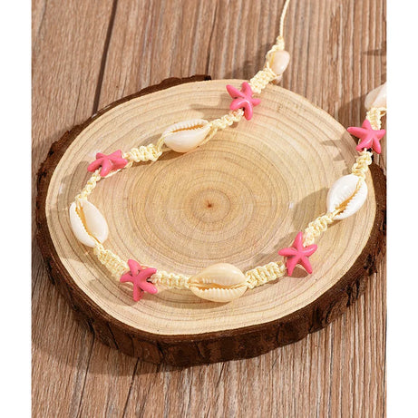 Cowrie Shell Boho Choker with Blue Starfish Beads