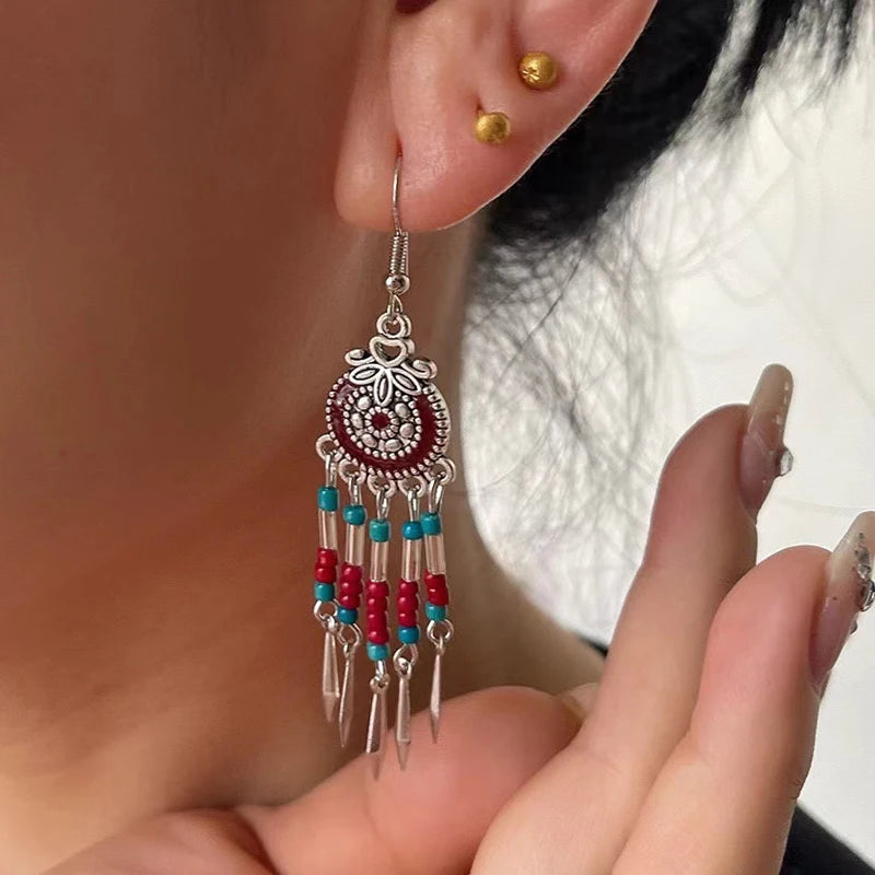 Bohemian Cute Drop Dangle Earrings For Women Geometric Enamel Handmade Beads Tassel Vintage Boho Earrings Jewelry Pendientes