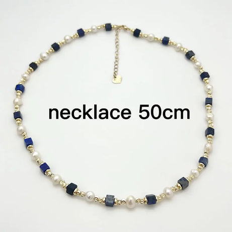 Natural Freshwater Pearl Necklace 4X4 lapis lazuli Bracelet Earring Plated 14K Gold Accessories - Charlie Dolly