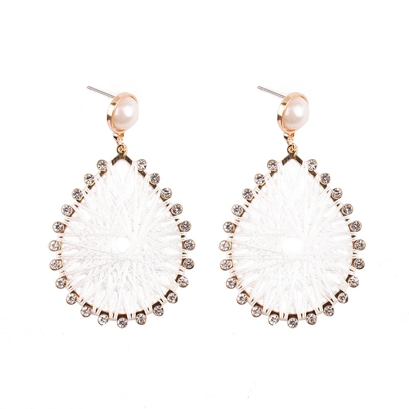 Pave Crystals Twisted Knitted Lace Pearls Beaded Studs Teardrop Dangle Drop Earrings for Women Trendy Chic Jewelry Wholesale - Charlie Dolly