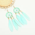 Bohemian Hollow Dream Catcher Leaf Feather Earrings For Women Indian Jewelry Blue Natural Stone Drop Dangle - Charlie Dolly