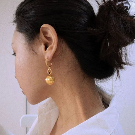 Nutmeg series original design retro artistic lapis lazuli earings long Ancient gold crafts glossy earrings for women jewelry - Charlie Dolly