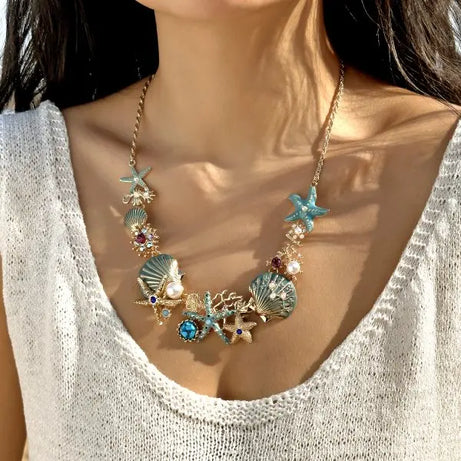 Starfish, Coral and Pearl Zircon Choker, Bracelet or Earring Set