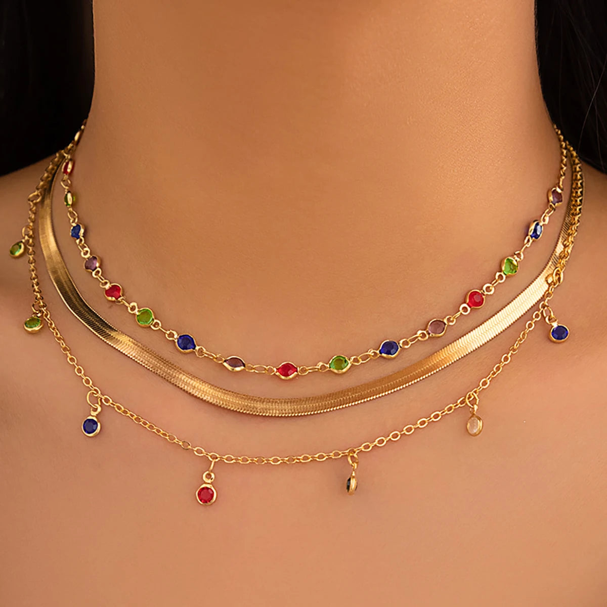 Gold Heart Multilayer Pendant Necklace Set Jewelry