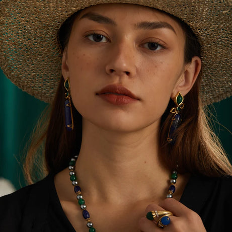 Vintage Sapphire Blue Lapis Lazuli Drop Earrings Statement Woman 2025  Luxury Designer Brands Charm Antique Jewelry Accessories - Charlie Dolly