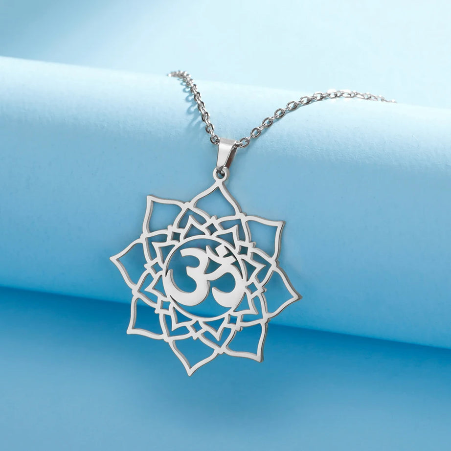 Lotus Mandala OM Symbol Spiritual Amulet Necklace