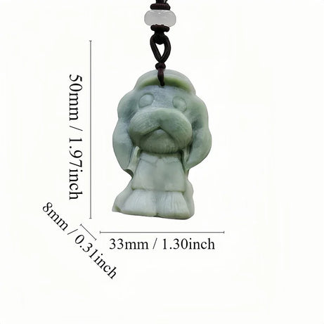 Dark Green Jade Dragon Fox & Owl Pendant Necklace, Carved Amulet Zodiac Talisman