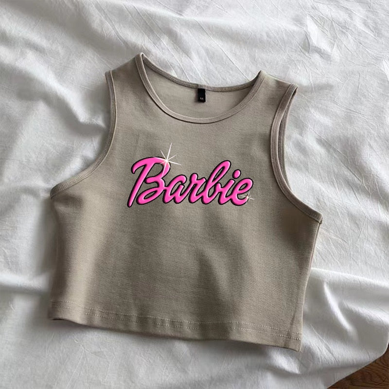 Sexy Barbie Ladies Sleeveless Crop Top Kawaii Cartoon Casual Girls Camisole T-Shirts Vest Y2K Fashion Women Slim Short Tank Tops - Charlie Dolly