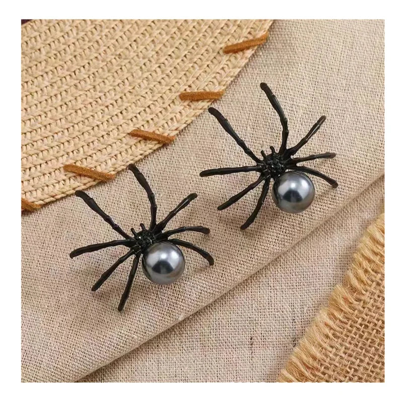 New Fashion Black Spider Pearl Earring Trendy Personality Dark Style Halloween Ear Nail for Women  Alloy Geometric Ear Accessory - Charlie Dolly