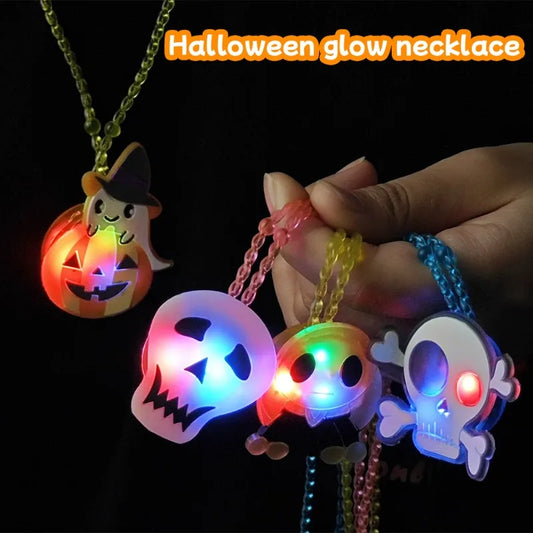 2024 Halloween LED Light-emitting Necklaces for Women Glowing Pendant Toys Children Flash Necklace Halloween Party Decorations