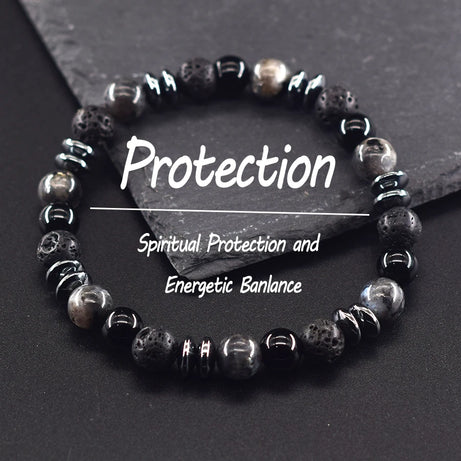 Natural Labradorite & Tiger Eye Boho Protection Bracelet, Handmade Grounding Amulet