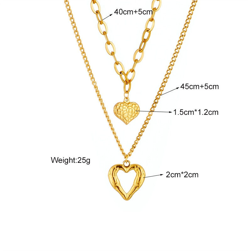 DIEYURO 316L Stainless Steel Small Uneven Folds 2 Love Necklace High-end Sense Party Accessories Non-fading High-quality Gifts - Charlie Dolly