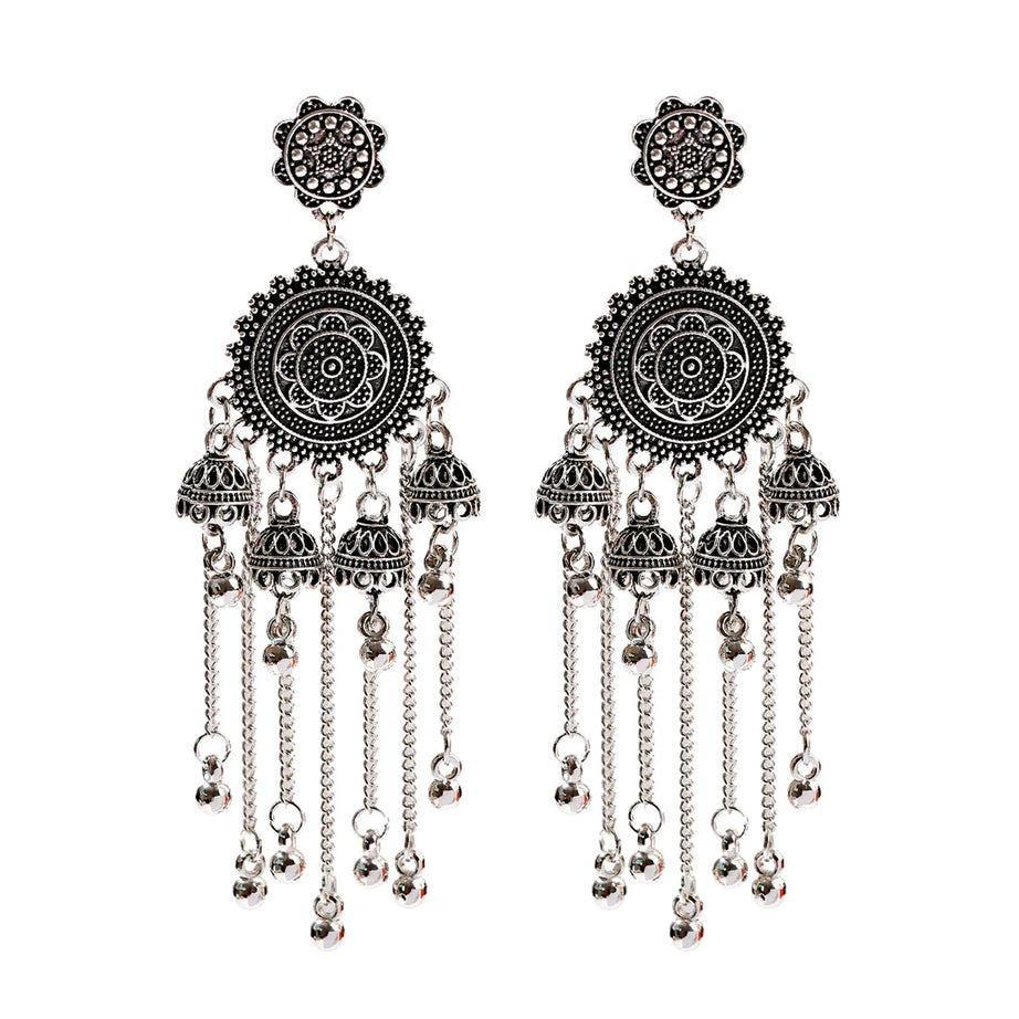 الهندي Jhumka أقراط الذهب الشظية اللون أجراس كبيرة قطرة طويلة شرابة القرط للنساء بوهو الغجر مجوهرات هدية
