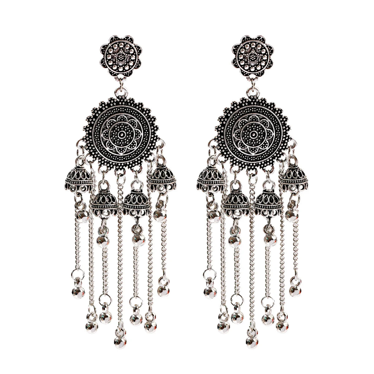 Indian Jhumka Earrings Gold Sliver Color Big Bells Drop Long Tassel Earring For Women Boho Gypsy Jewelry Gift