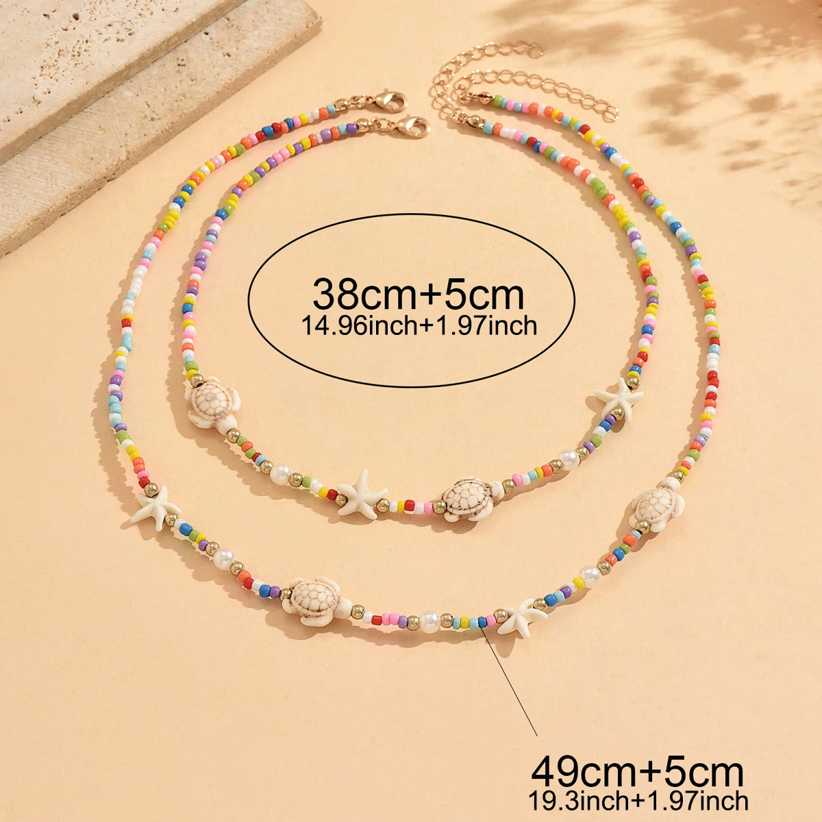 Turtle Starfish Beaded Layered Choker Necklace Jewelry