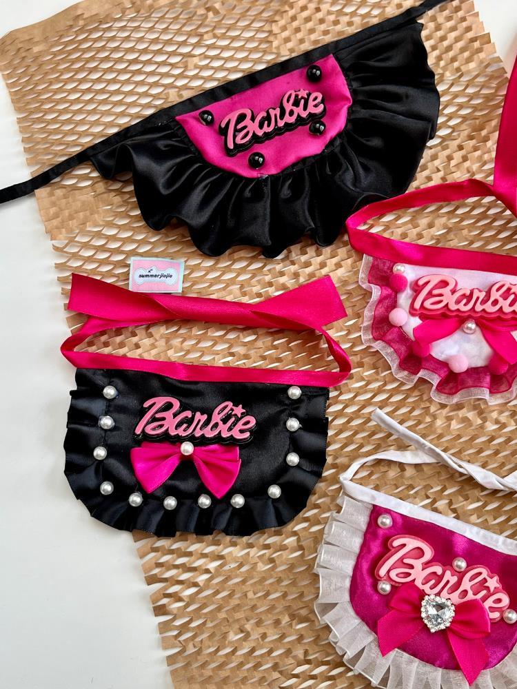 Kawaii Barbie Doll Pet Bib Collar Pink Lace Cat Puppy Original Handmade Bow Birthday Bibs Decorations Clothes Accessory Gifts