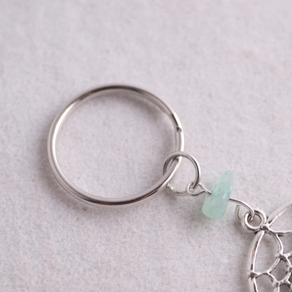Natural Stone Dream Catcher Keyring Bag Charm Fashion Boho Jewelry Wing Keychain Opal For Women Girl Party Gift