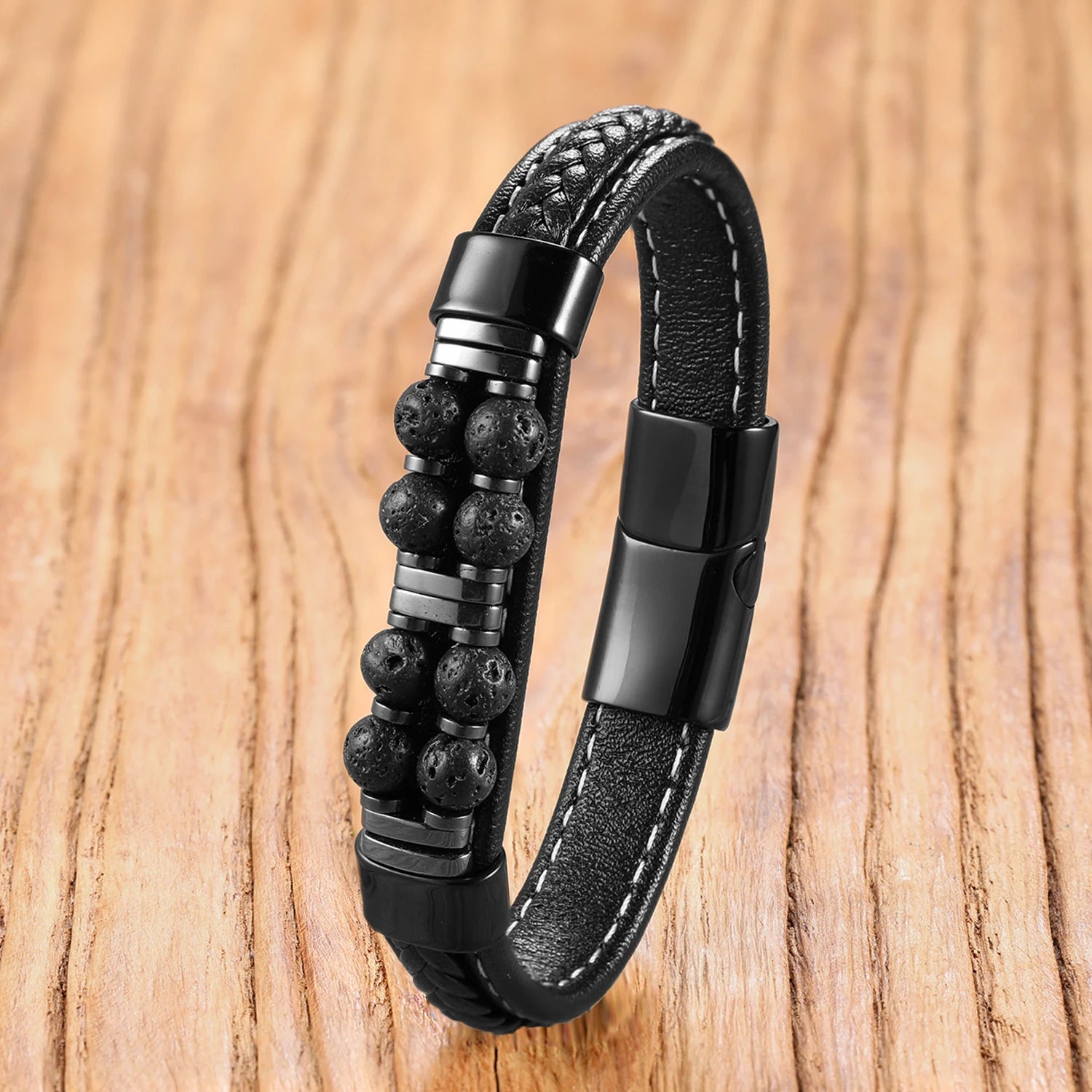 13 Styles Natural Stone Bead Bracelets, Handmade Leather Cord Jewelry with Stainless Steel Clasp, Boho Gift for Women Man