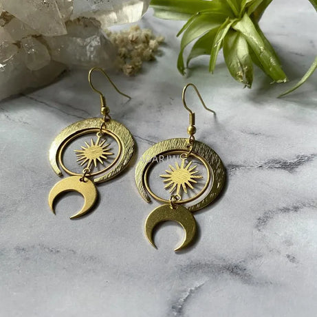 Crescent Moon Amethyst Drop Earrings, Boho Witchy Celestial Jewelry