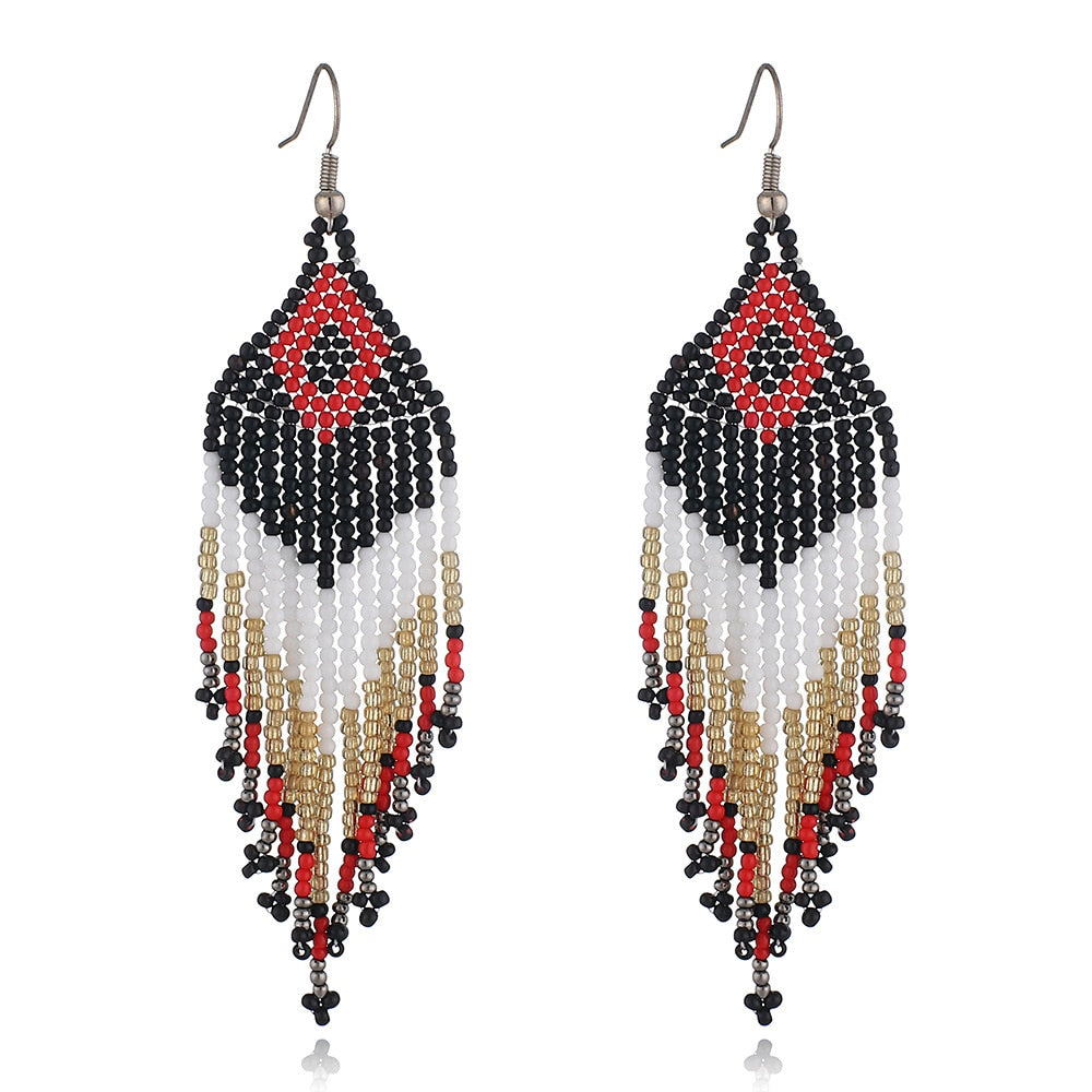 LIMAX New Arrival Colored Beads Earrings Niche Ethnic Style Handmade Jewelry Personality Bohemian Tassel Earrings