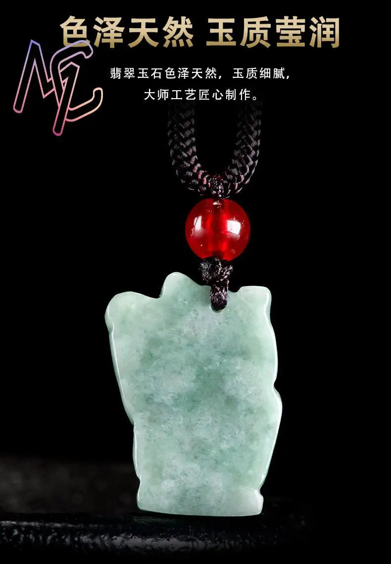 Myanmar Jadeite Cat Pendant Necklace Luxury Gifts for Women Burmese Jade Fashion Accessories Carved Amulet Designer