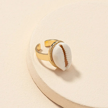 Aesthetic Jewelry Accessories Wholesale Boho Gold Color Natural Sea Stone Seashell Puka Conch Cowrie Shell Ring for Women 2024 - Charlie Dolly